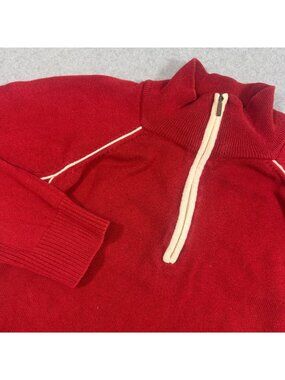 Eddie Bauer Women's XL Red 1/4 Zip Cotton Sweater Mock Neck Pullover